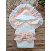 Yenidoğan Mehtap Lüks Kelebek Taç Nakışlı Bebek Battaniyesi Kundak Pudra Pudra