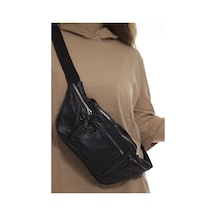 Nahitatyana Unisex Siyah Çok Cepli Hakiki Deri Freebag Bel Çan... Siyah