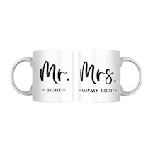 Mr. Ve Mrs. Baskılı Çift Kupası Hediyelik Çay Kahve Kupası 2 Adet Beyaz - Çok Renkli