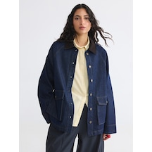 Lcw Modest İndigo Kadife Yaka Kadın Jean Ceket