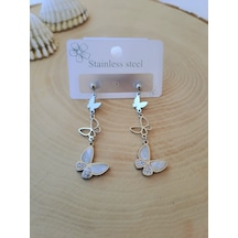 Dali Shop Sallantılı Çelik Gümüş Kaplama Kelebek Küpe Gümüş