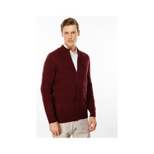 Erkek Dik Yaka Baklava Desenli Yün Ceket Bordo Bordo