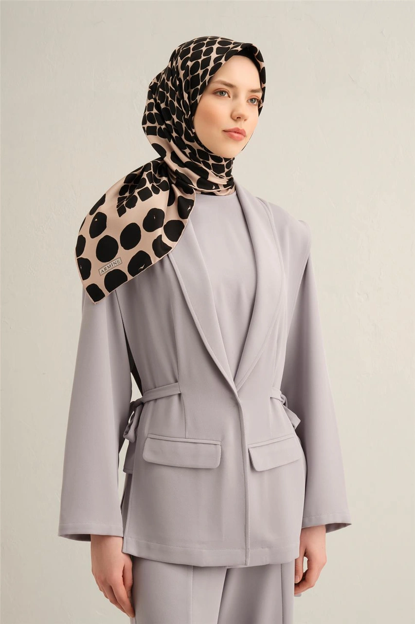 Armine Geometrik Desenli Saf İpek Twill Eşarp 9354d 86 Vizon