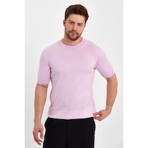 Cool Tarz Pembe Erkek Yarım Balıkçı Düz Triko T-shirt-trz19129r11s Pembe Pembe
