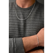 Papatya Silver 925 Ayar Rodyum Kaplama Erkek Figaro Gümüş Zincir Kolye Bileklik Set