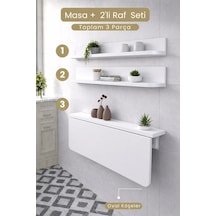 Duvara Monte Katlanır Masa & 2 Li Raf Seti Mat Beyaz 60x110 Cm