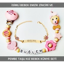 Sahi Aksesuar İsimli Bebek Emzik Zinciri Ve İsimli Bebek Künye Seti Bezyı542 Mor