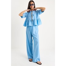 Shade Kadın Bağlama Detaylı Kısa Kollu Bluz Pantolon Alt-üst Takım 9265 60281014 - Bebe Mavisi