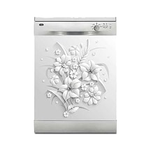 Bulaşık Makinesi Sticker Kaplama Beyaz Eşya Kaplama Gri Çiçekler 1