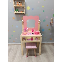 Ahşap Çocuk Güzellik Makyaj Masası Tabüreli