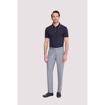 Erkek Gri Regular Fit Çizgili Keten Pantolon