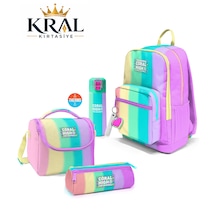 Pastel Renkler2- 4'lü Okul Çanta Seti Pembe Renk Geçişli