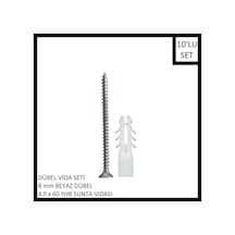 Dübel-vida Seti, Beyaz Dübel 8 Mm, 4,0x60 Yhb Sunta Vidası, 10 Adet