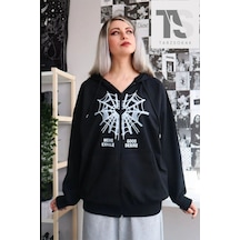 Tarzsokak Örümcek Ağ Desire Sweatshirt Fermuarlı Hırka Siyah