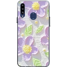 Samsung Galaxy A20s Uyumlu Mor Papatyalar Sulu Boya Baskılı Silikon Kılıf Renkli