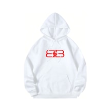 Tarzsokak Unisex Erkek/kadın Bb Renkli Özel Baskılı Oversize Kapüşonlu Sweatshirt Beyaz