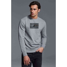V Pink Floyd Dark Side Of Baskılı Gri Erkek Örme Sweatshirt