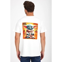 Erkek Yapay Zeka Tasarım Sırt Aplike Özel Baskılı %100 Pamuklu Penye Regular Fit T-shirt Bebekyoda Beyaz