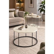 Sulorahome Siyah Metal Ayaklı Krem Bej 4'lü Sehpa Seti Beyaz - Wenge