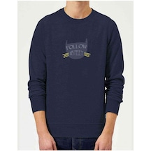 Follow Myfeet Baskılı Indigo Mavi Erkek Örme Sweatshirt