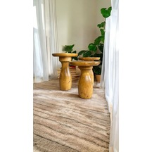 Simillo Wood Wooden Ahşap 3 Lü Set Vazo Model Mantar Yan Sehpa Modern Koyu Ceviz Renkli Fiskos Koyu Ceviz
