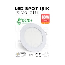 18w Slim Led Spot 3200k Günışığı Işık, 1820 Lümen, Beyaz Kasa, 22 Cm, 220v, 15000 Saat Ömür