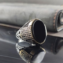 Mikro Taşlı Siyah Oniks Gümüş Erkek Yüzük Gyzgmsogumu