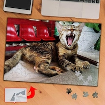 Esneyen Kedi, Kafe, Hayvan 240 Parça Puzzle Yapboz Tablo-pf298