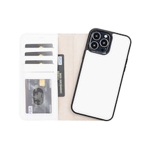 Plm Apple İphone 13 Pro Max Uyumlu Deri Cüzdanlı Kılıf F3 Beyaz Acı Kahverengi