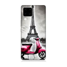 Vivo V30 Uyumlu Pembe Scooter Eyfel Önü Desenli Silikon Kılıf Çok Renkli