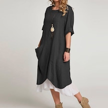 Barbora Keten Yazlık Günlük Tasarım Kadın Elbise Bt263siyah9 001