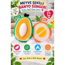 2'li Meyve Şekilli Banyo Süngeri Avokado Şeftali Bebek Çocuk Yıkama Duş Süngeri Yumuşak Sünger Seti