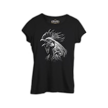 Rooster Realistic Siyah Kadın Tshirt 001