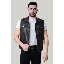 Derije İndiana Hakiki Jumbo Deri Erkek Biker Motorcu Tarzı Siyah Kot Model Yelek Siyah Deri