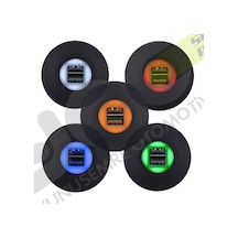 Çift Usb Işıklı Araç Şarj Soketi 12-24V 4.2A Mavi