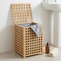 Deconox Kare Bambu Çamaşır Sepeti 40x40x56 Cm - İçi Bezli, Kapaklı Doğal Ahşap Kirli Sepeti Diğer