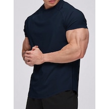 Genius Store Erkek Spor Tişört Running Sports Gym Reglan Oval Kesim Penye T-shirt Ovalt-shirt Lacivert