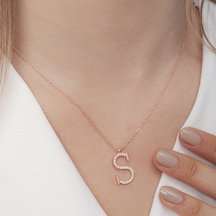 925 Ayar Gümüş Rose Kaplama S Harf Kolye