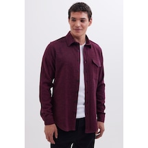 Tudors Erkek Slim Fit Tek Cep Kapaklı Düz Oduncu Spor Bordo Gömlek-41584 Bordo