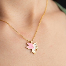 925 Ayar Gümüş Gold Kanatlı At Kadın Kolye