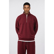 Erkek Respire Basic Half Zip Oversize Sweatshirt Bordo