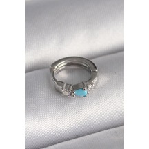 Evyora 316l Çelik Gümüş Renk Zirkon Taşlı Mavi Boncuk Detay Tragus Piercing Gümüş