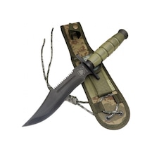 Halmak 0698 Haki Komando Bıçağı 30cm - Testere Detaylı, Oluklu, Kılıflı