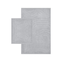 Bluenity Diamond Circle Doğal Pamuklu 2'li Banyo Kilim Seti 60x100+50x60 Cm - Gri