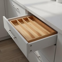 Bambu Çekmece İçi Düzenleyici 37.5x25x4 Cm 4 Bölmeli, Hareketli Ayırıcılar Kaşıklık, Dikiş, Ofis Ve Mutfak Organizeri Açık Gri