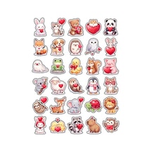 30 Adet Sevimli Chibi Hayvan Sticker Seti - Laptop Defter Ajanda İçin Sulu Boya Tasarım Çok Renkli