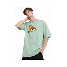 Misa Tahtakale Mn - Bear Baskılı Oversize Tişört Su Yesılı Çok Renkli