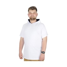 Mode Xl Büyük Beden T-Shirt Kapşonlu Barcode 22178 Beyaz 001