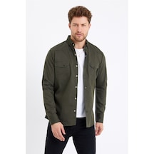 Cool Tarz Erkek Haki Çift Cepli Çıt Çıt Düğmeli Slim Fit Kot Gömlek-tcktgmlkr05s Haki Haki