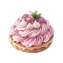 Mor Üzümlü Ve Meringue'li Pembe Kremalı Tartalet Renkli